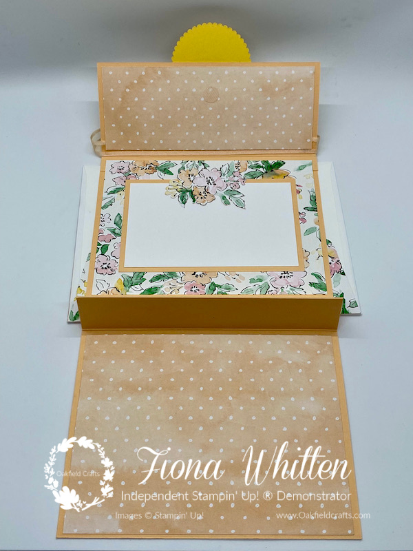 Inside of Fun Fold Handbag Card using the Hand-Penned double sided paper from Stampin' Up!